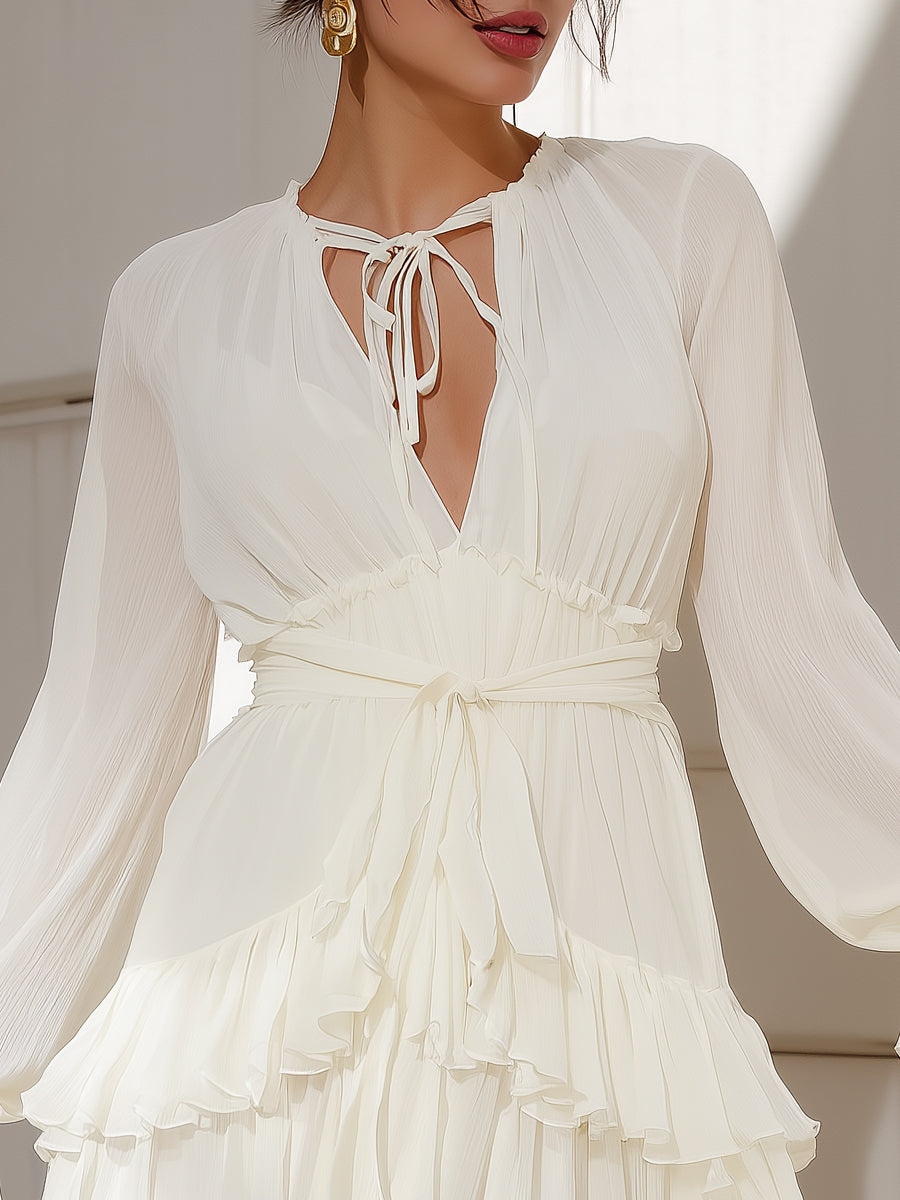 Ruffled Chiffon Long Sleeve Mini Dress