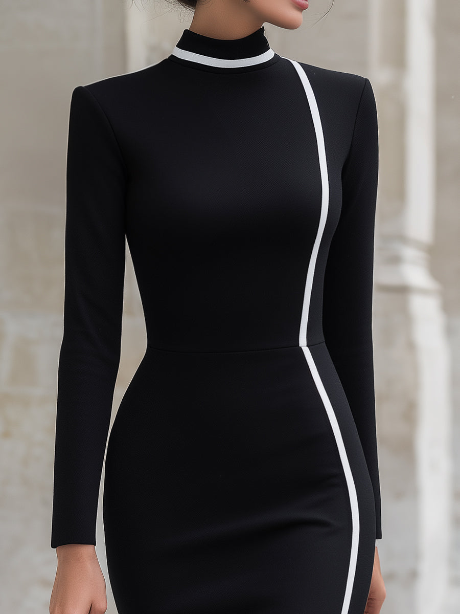 Bodycon Mini Dress With White Trim Accents