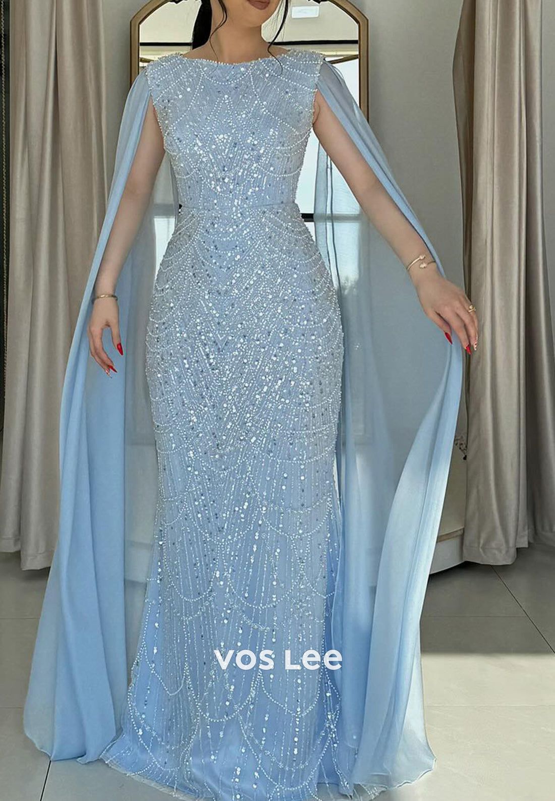 Empire Waist Bateau Neck Floor-Length Simple Mermaid Evening Dresses Formal Dresses