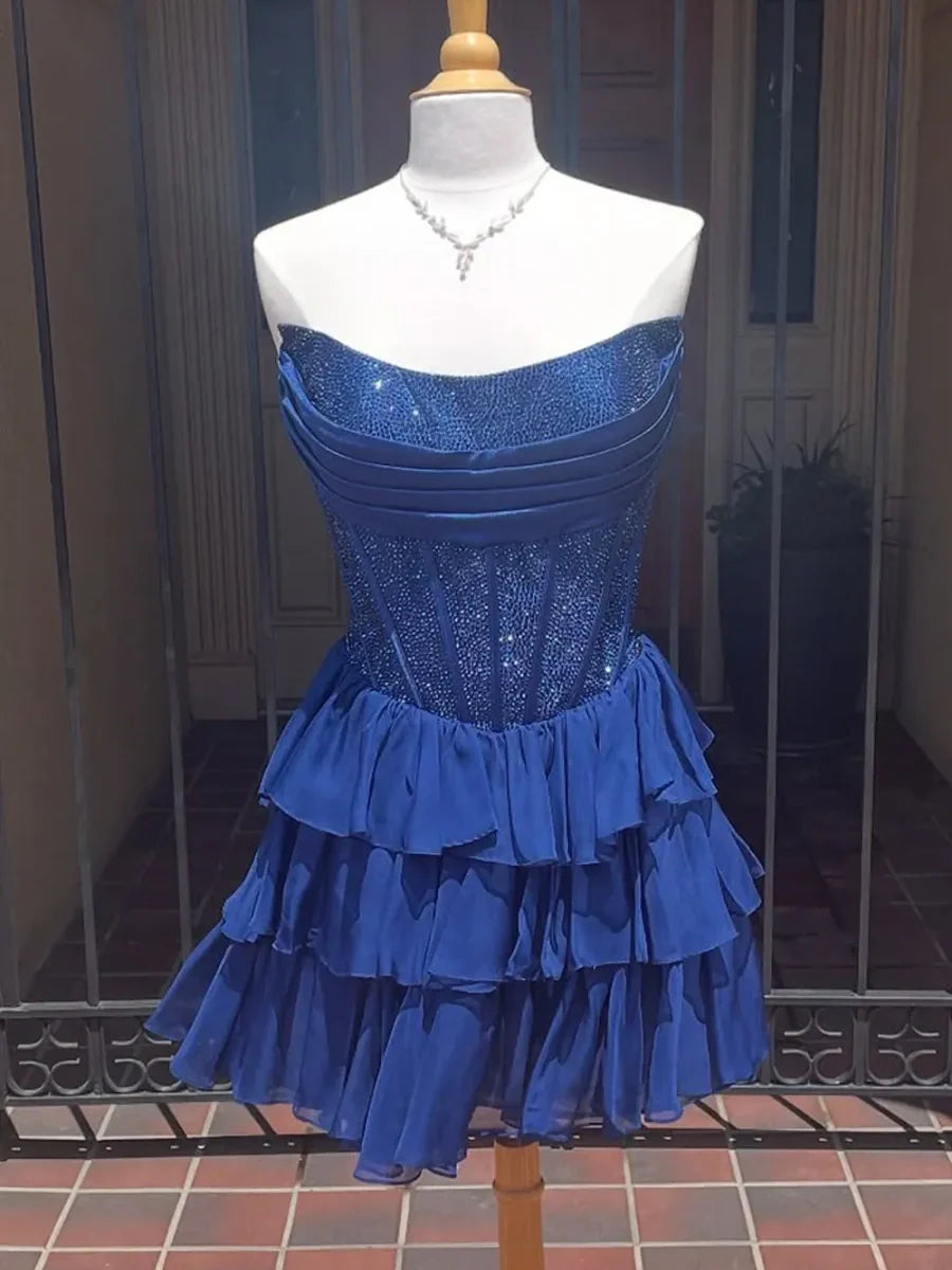 Cute A Line Strapless Yellow Corset Homecoming Dress with Ruffles Beading
