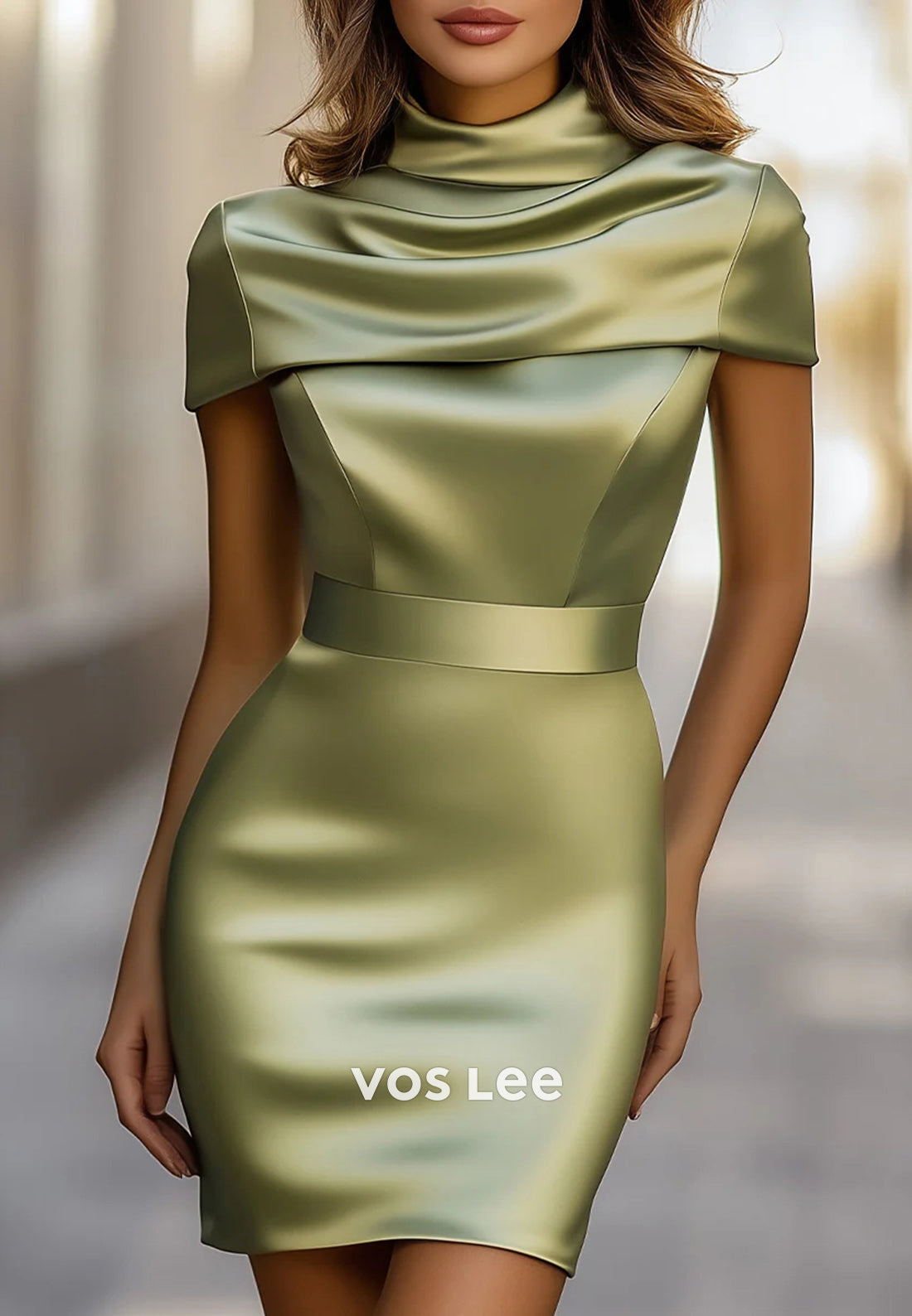 Sexy & Hot Short Sleeve High Neck Pleated Mini Mermaid Wedding Guest Dresses