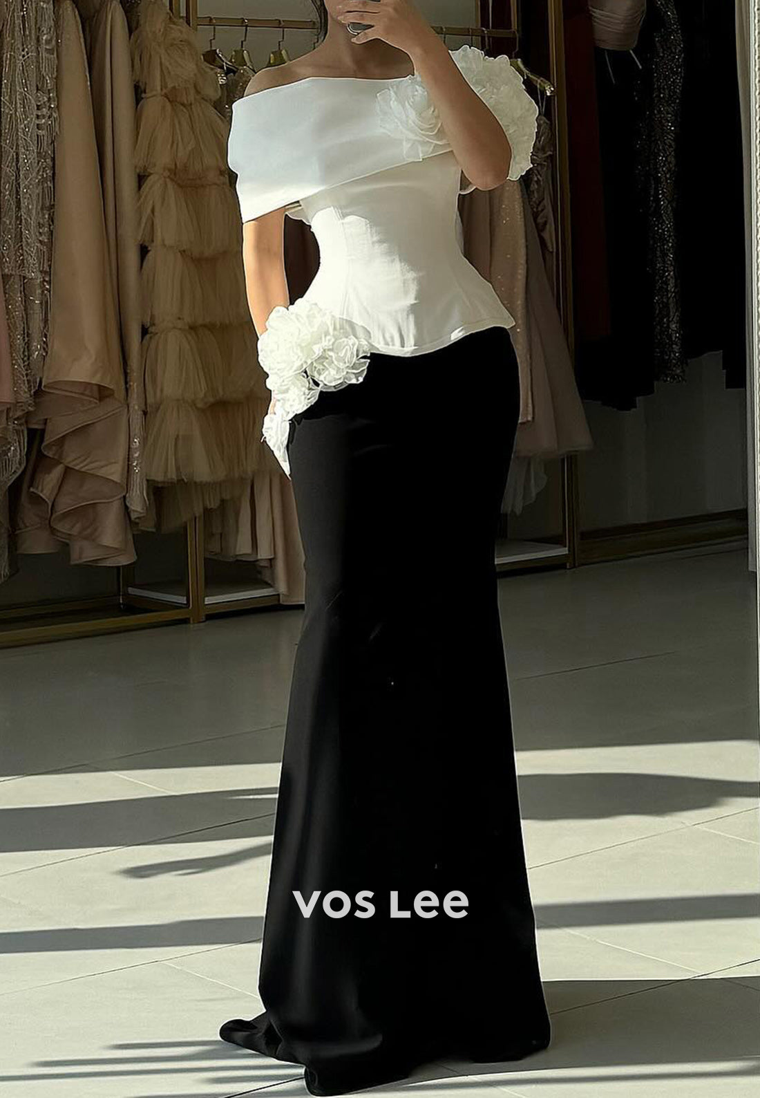 Simple Off-Shoulder Floral Embossed Floor-Length Mermaid Evening Dresses