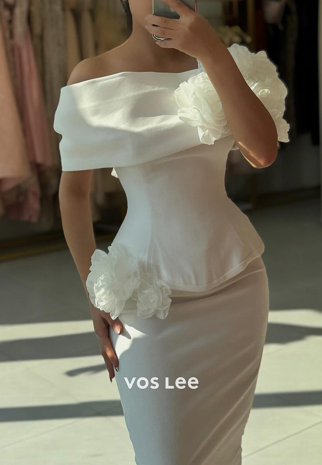 Simple Off-Shoulder Floral Embossed Floor-Length Mermaid Evening Dresses