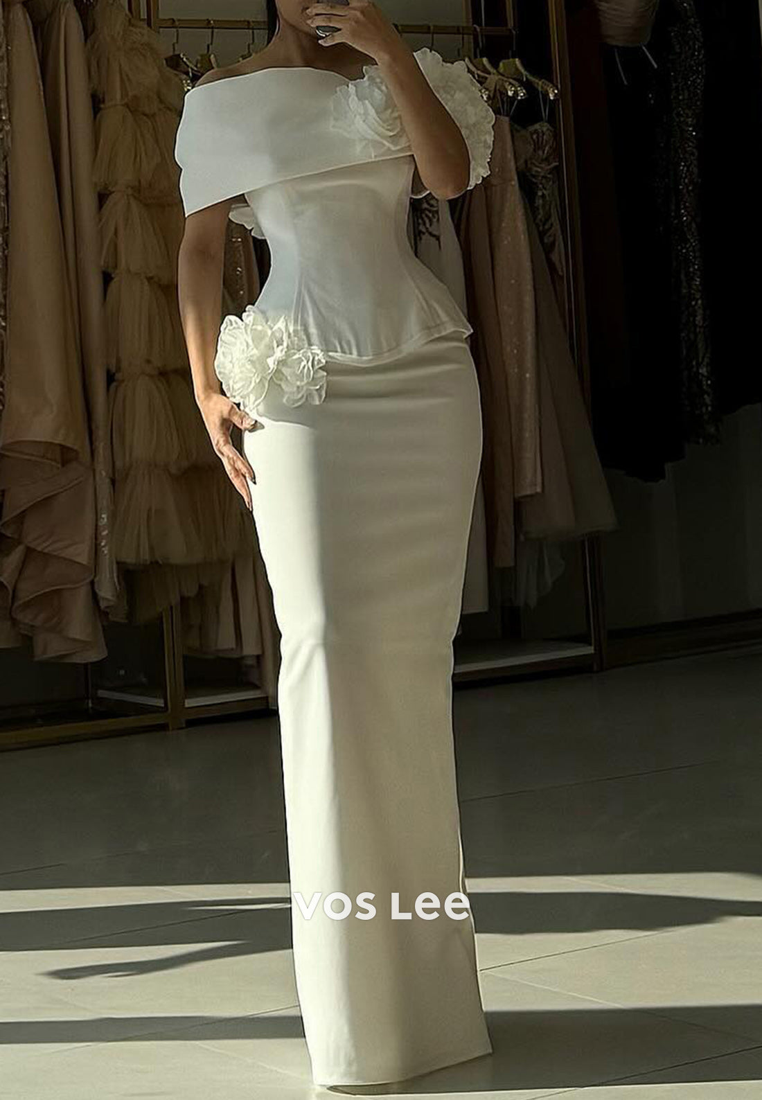Simple Off-Shoulder Floral Embossed Floor-Length Mermaid Evening Dresses