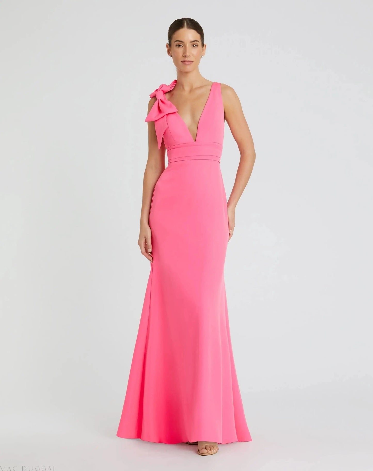 Blue Sleeveless V Neck Bow Detail Mermaid Gown