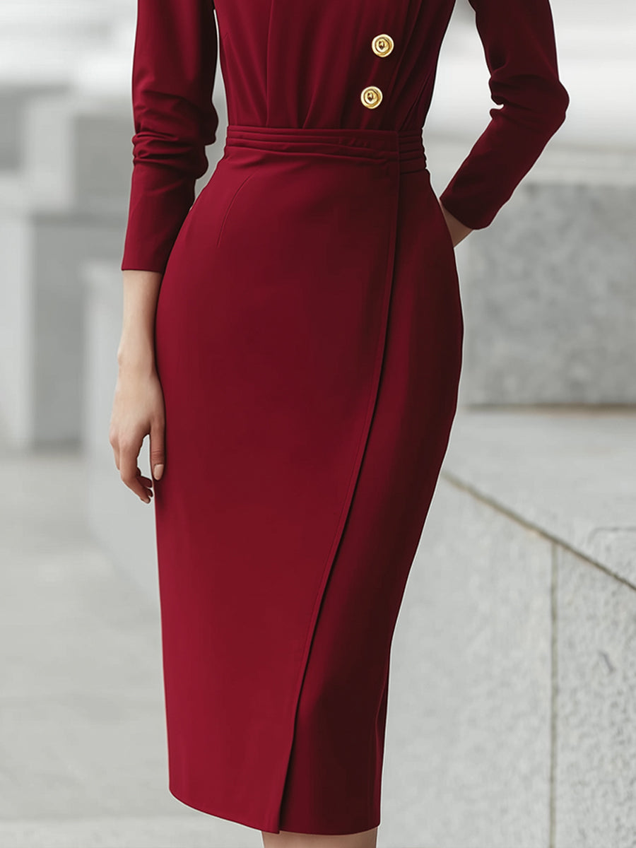 Elegant Structured Button-Front Midi Dress