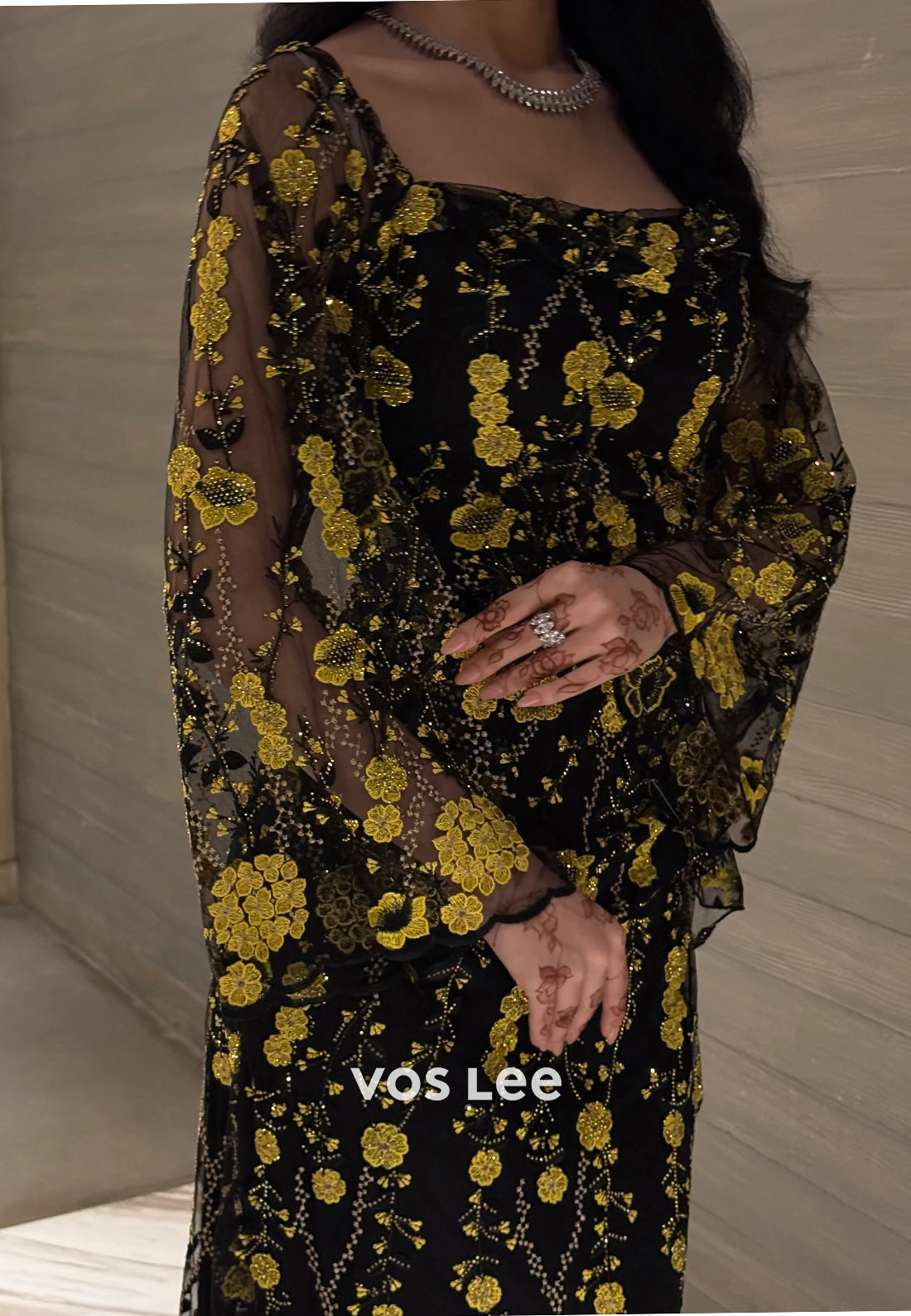 Simple Long Sleeve Square Ankle-Length Appliques Lace Sheath Evening Dresses