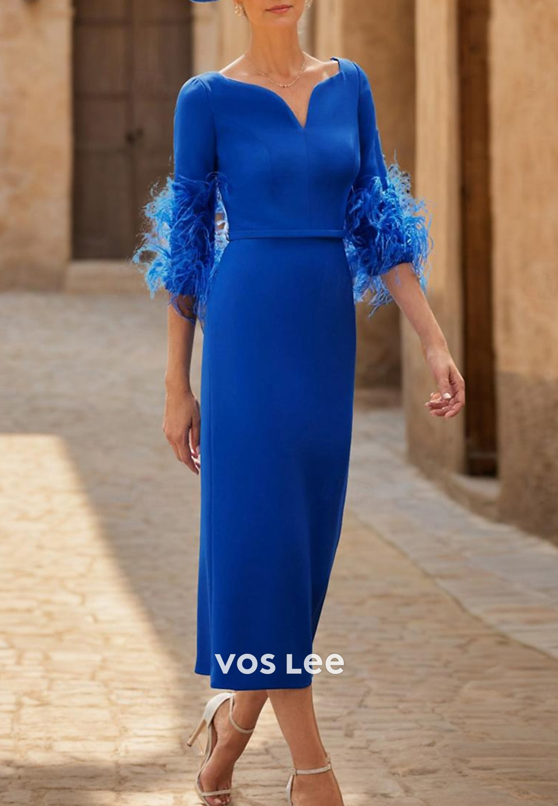 Simple & Classic Half Sleeve Feather Sheath Mother of Bride Dresses