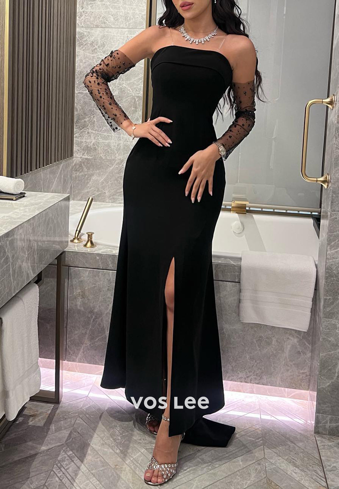 Sexy & Hot Strapless Floor-Length Mermaid Evening Dresses with High Split