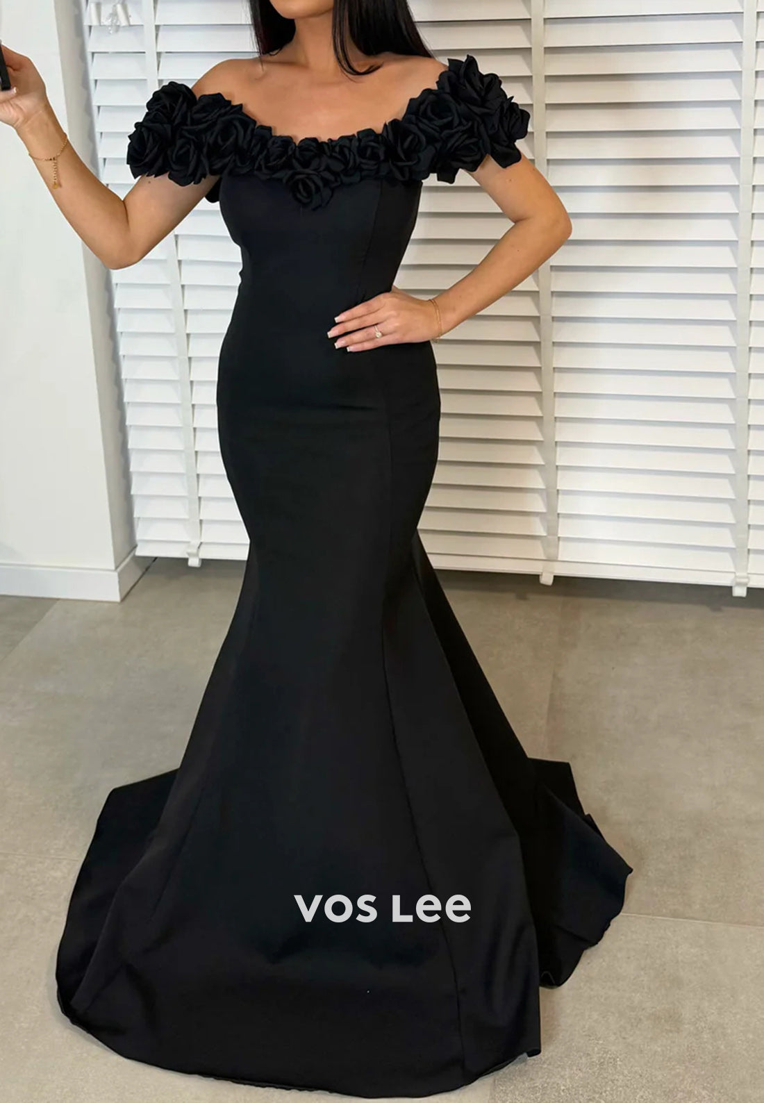 Sexy and Sleek Off the Shoulder Floral Embossed Mermaid Evening Dresses with Train