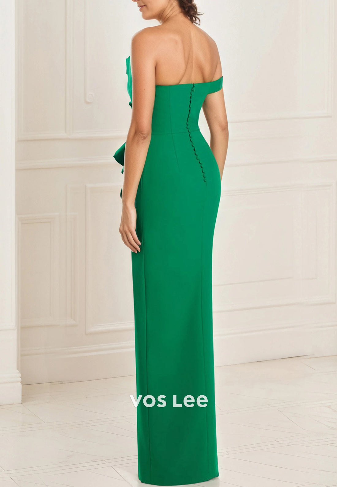 One Shoulder Floor-Length Pleated Sheath Formal Mother of Bride Dresses with High Split