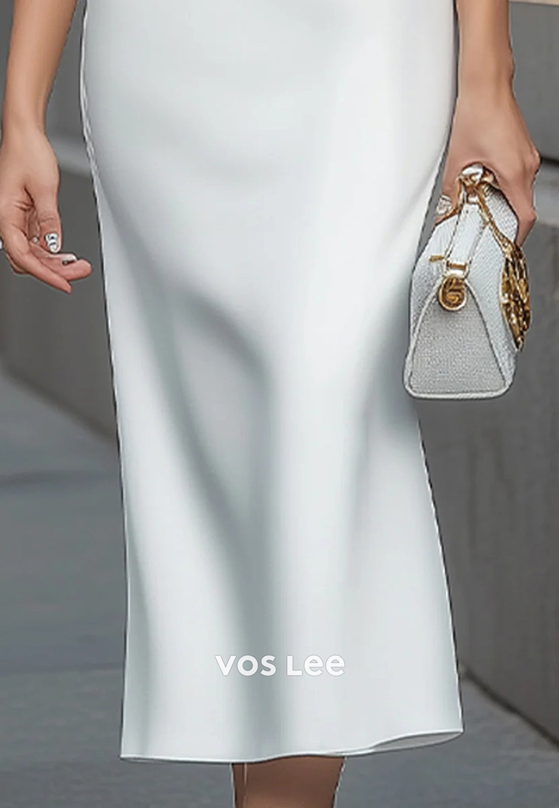 Simple & Casual Short Sleeve Scoop Tea-Length Ruched Mermaid Wedding Guest Dresses