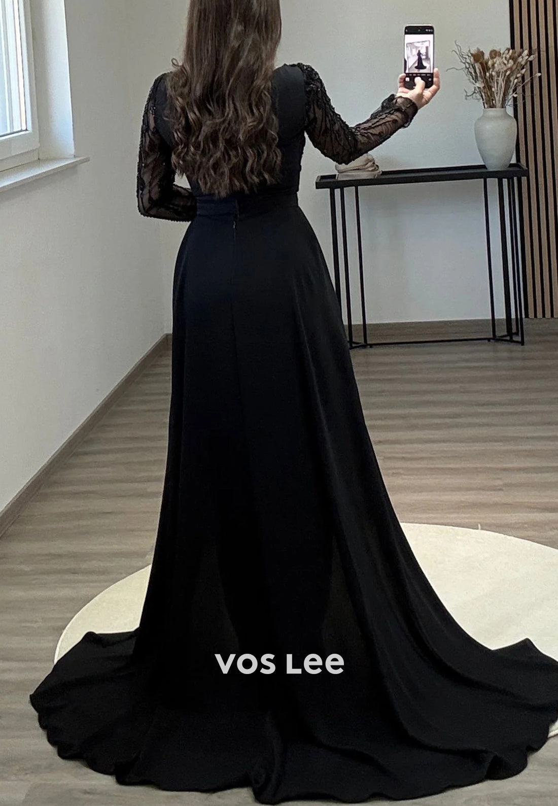 Long Sleeve Scoop Beading Sequins Embellished Mermaid Evening Dresses with Sweep Train