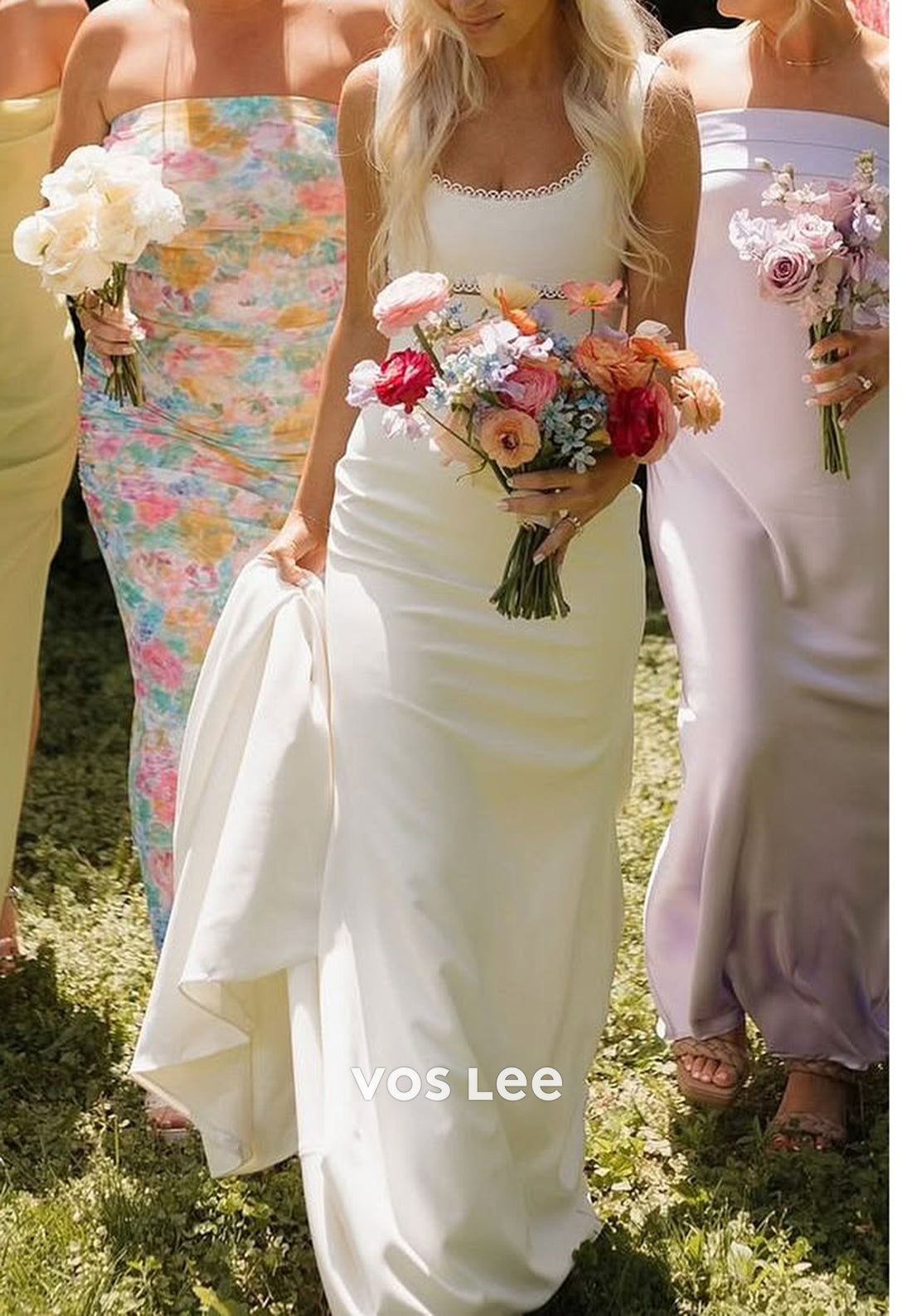 Two Pieces Spaghetti Straps Scoop Mermaid Wedding Dresses with Sweep Train