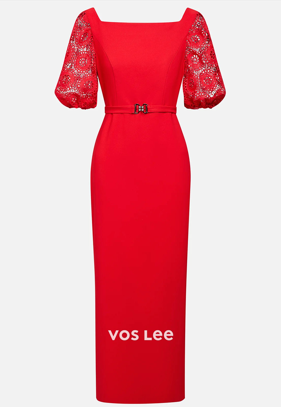 Cutout Short Sleeve Scoop Ankle-Length Rhinestone Sheath Wedding Guest Dresses