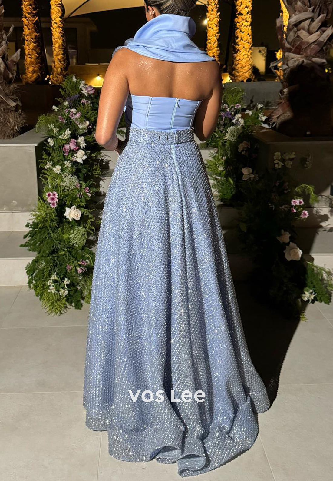 Sparkle & Shine A-Line Halter Pleated Long Evening Dresses with Sweep Train
