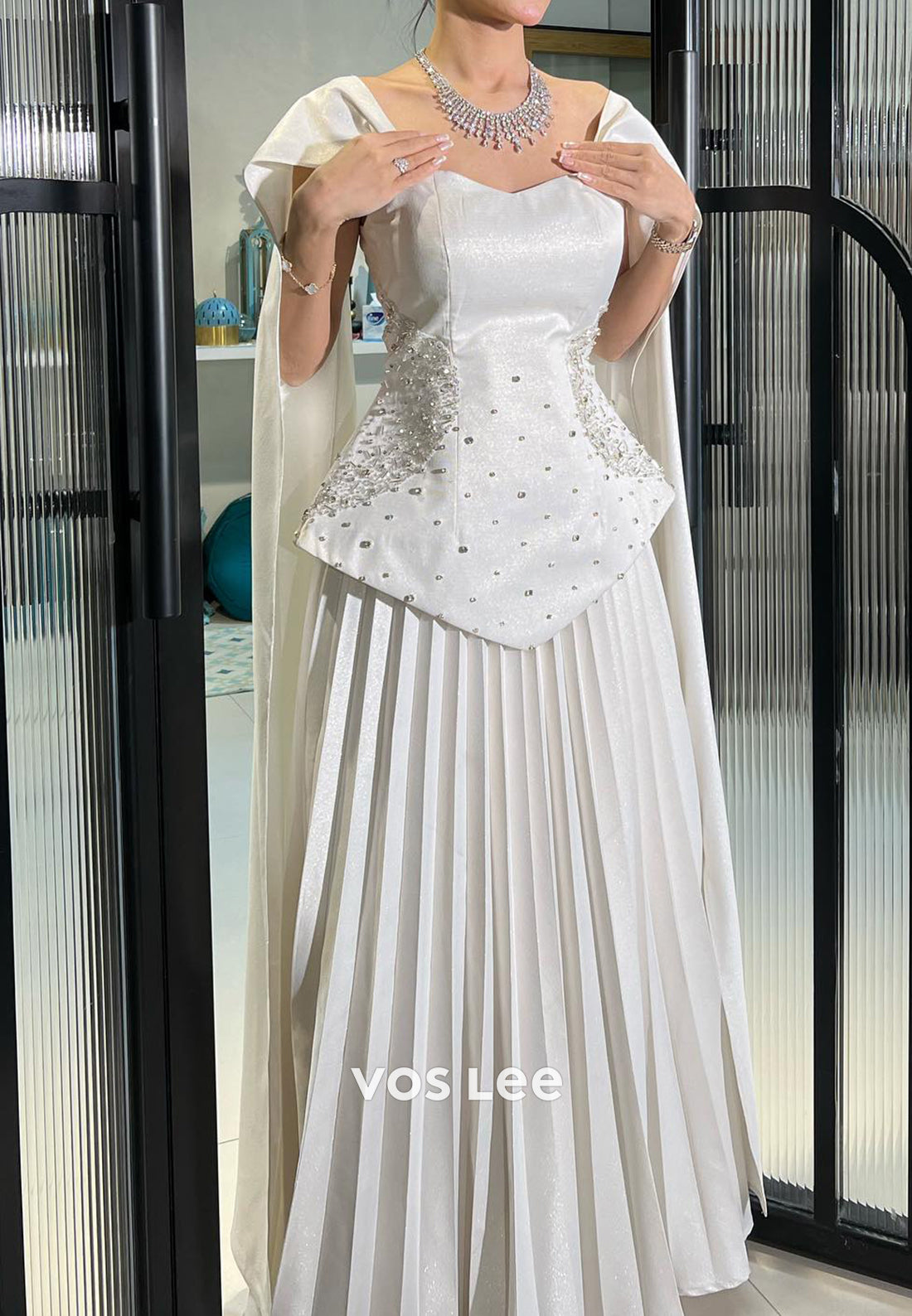 A-Line Sweetheart Rhinestone Beaded Embellished Pleated Evening Dresses