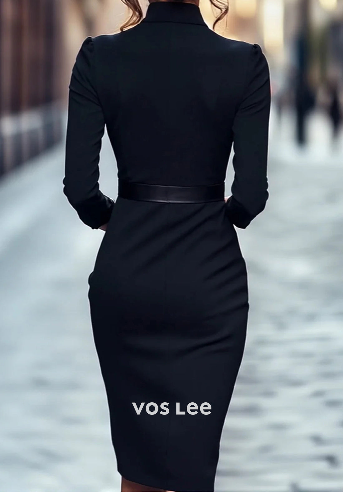 Simple 3/4 Sleeve High Neck Knee-Length Pleated Mermaid Wedding Guest Dresses