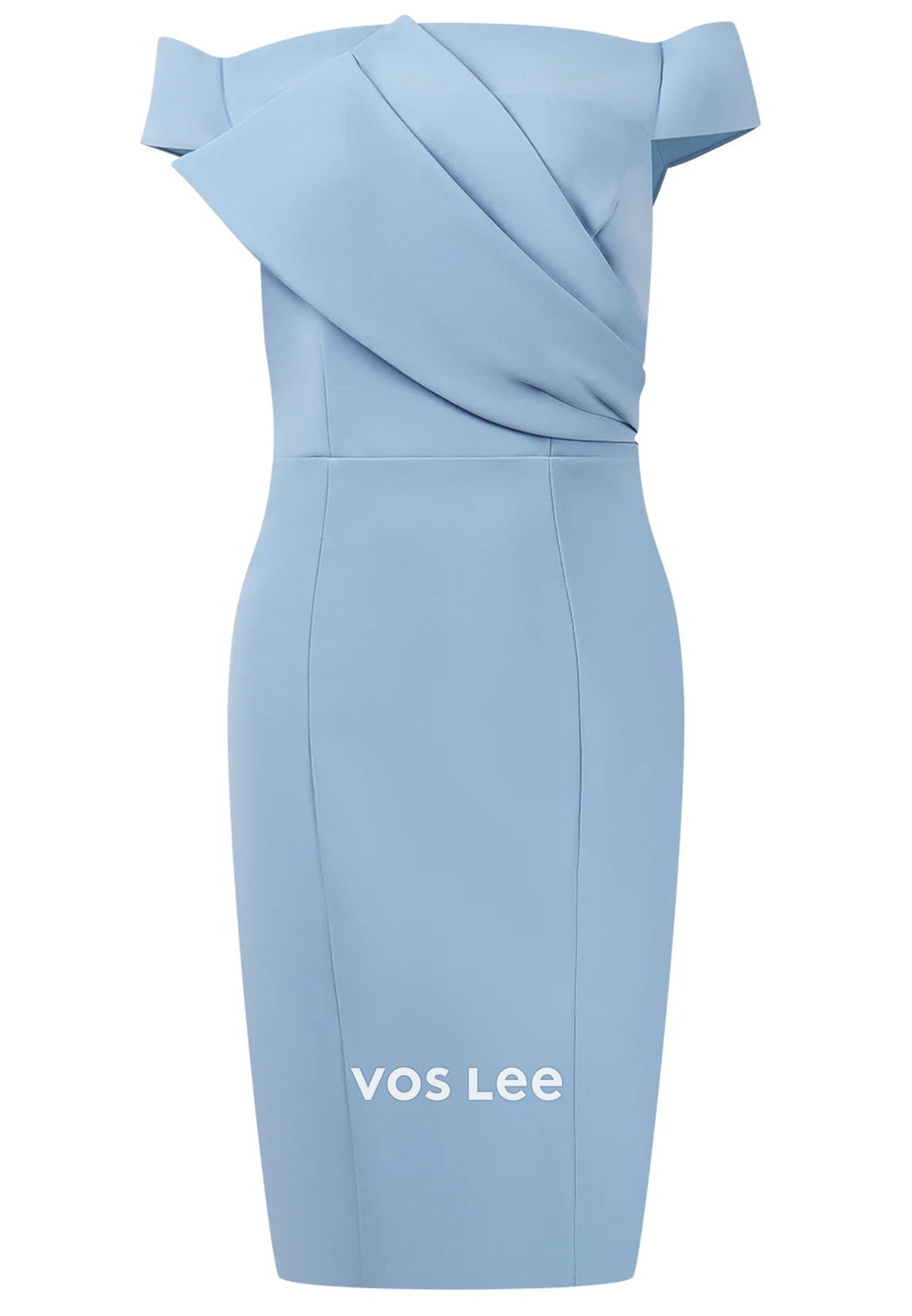 Mini & Short Sky Blue Off the Shoulder Pleated Sheath Wedding Guest Dresses
