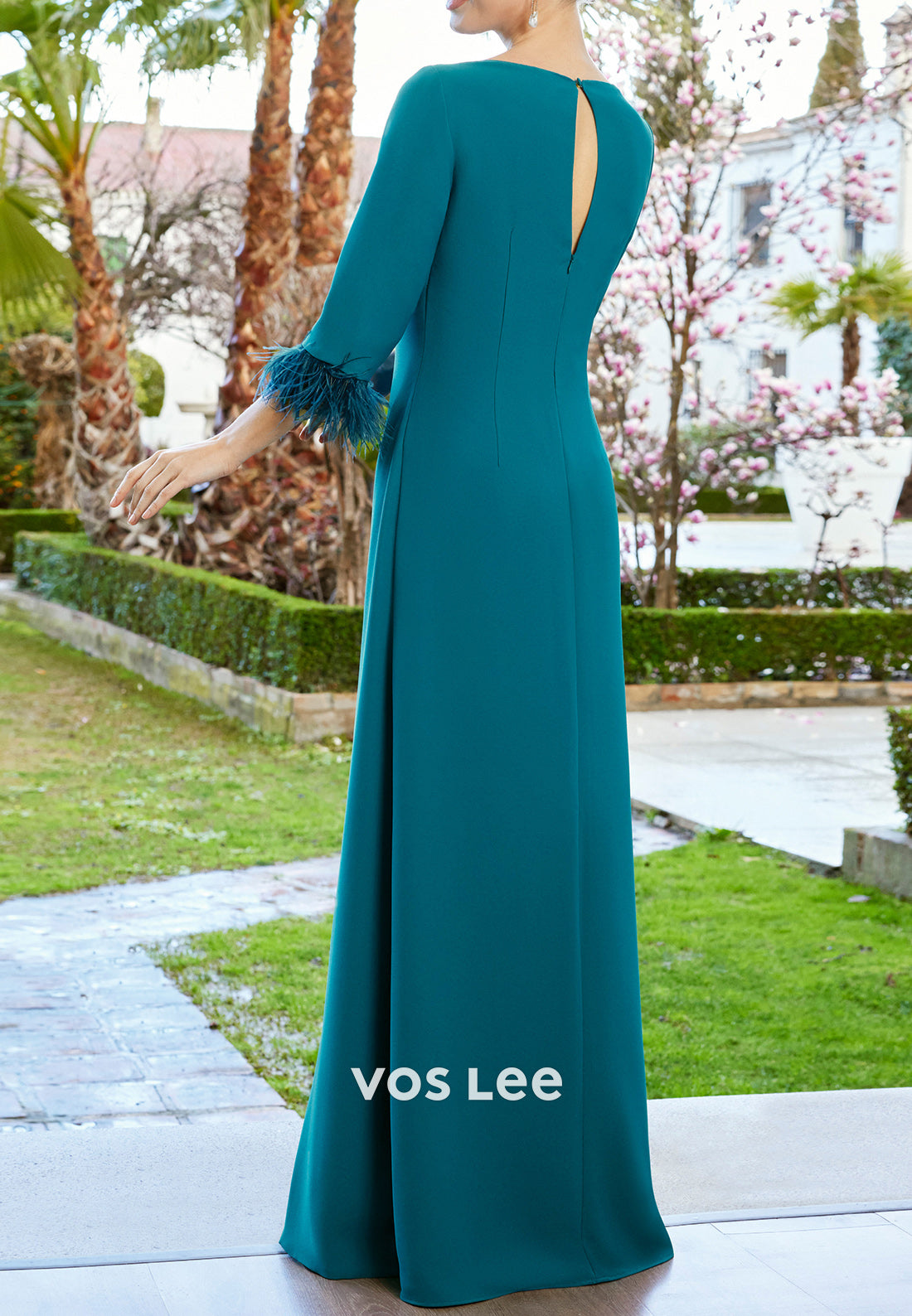 Classic & Timeless A-Line 3/4 Sleeve Scoop Pleated Floor-Length Mother of Bride Dress