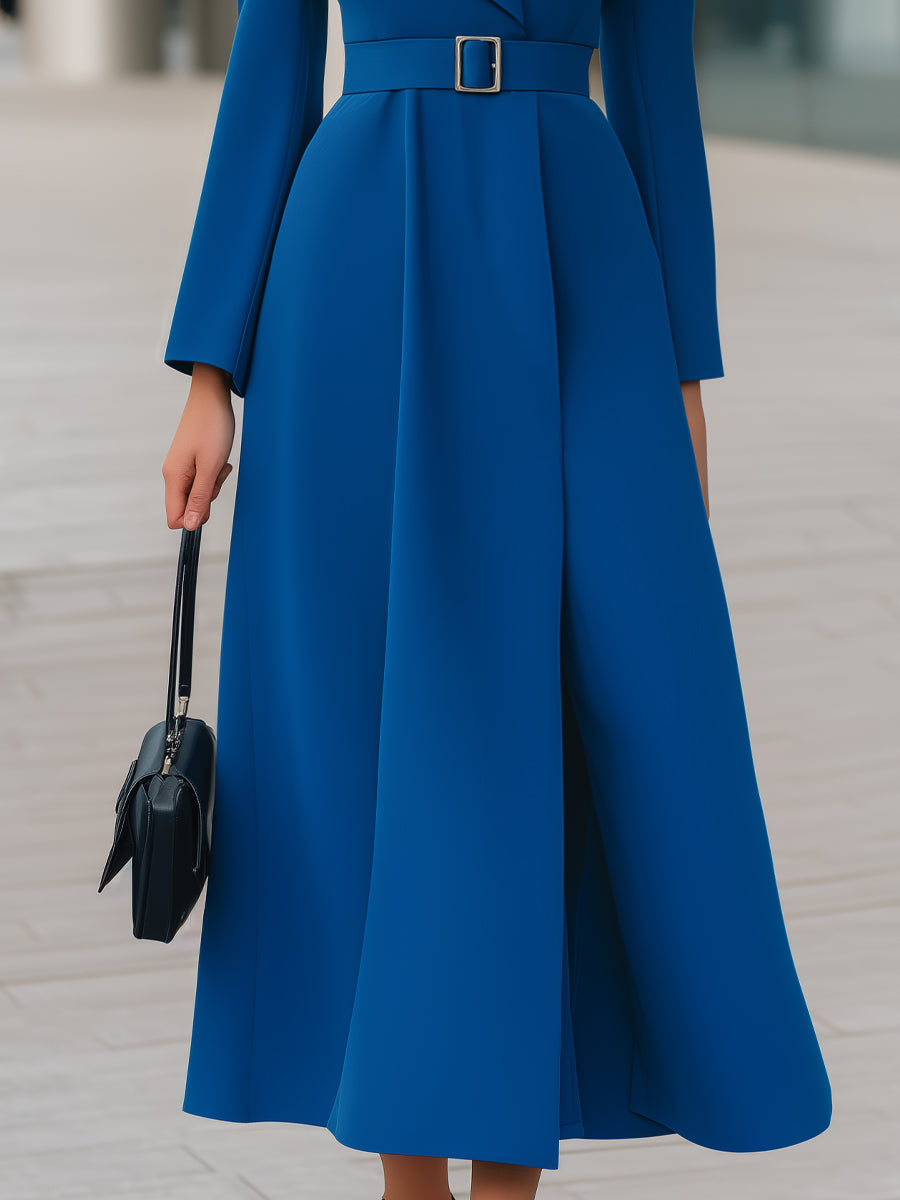Elegant Belted Tailored A-line Maxi Dress