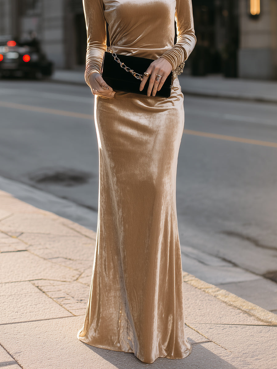 Velvet Drape High-Neck Gown