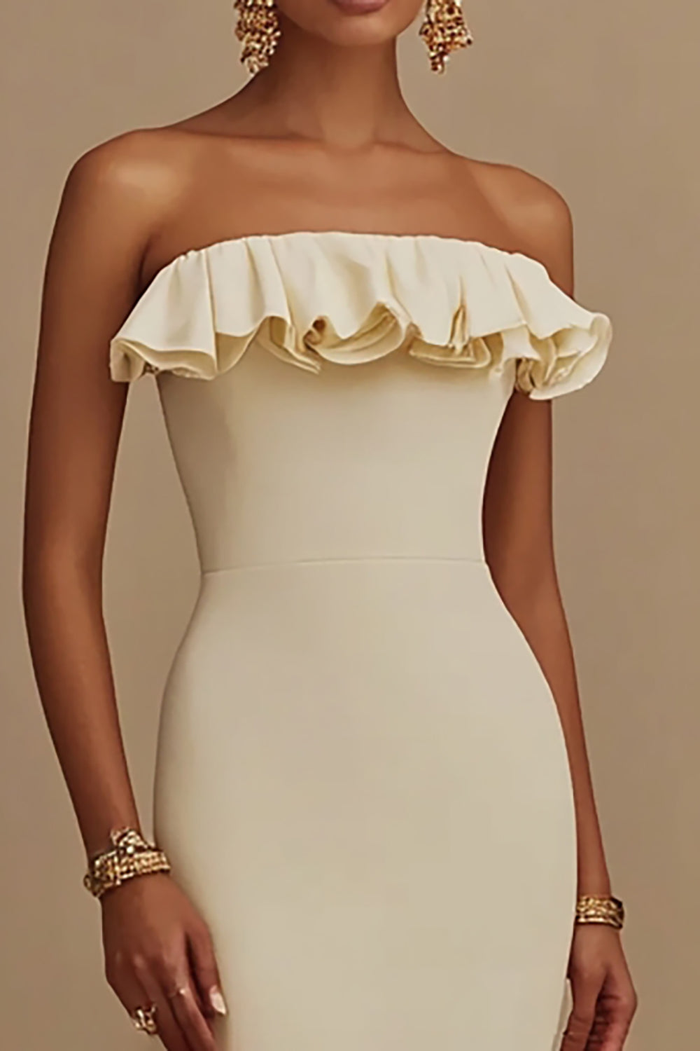 Straight Mermaid Satin White Dress with Ruffles