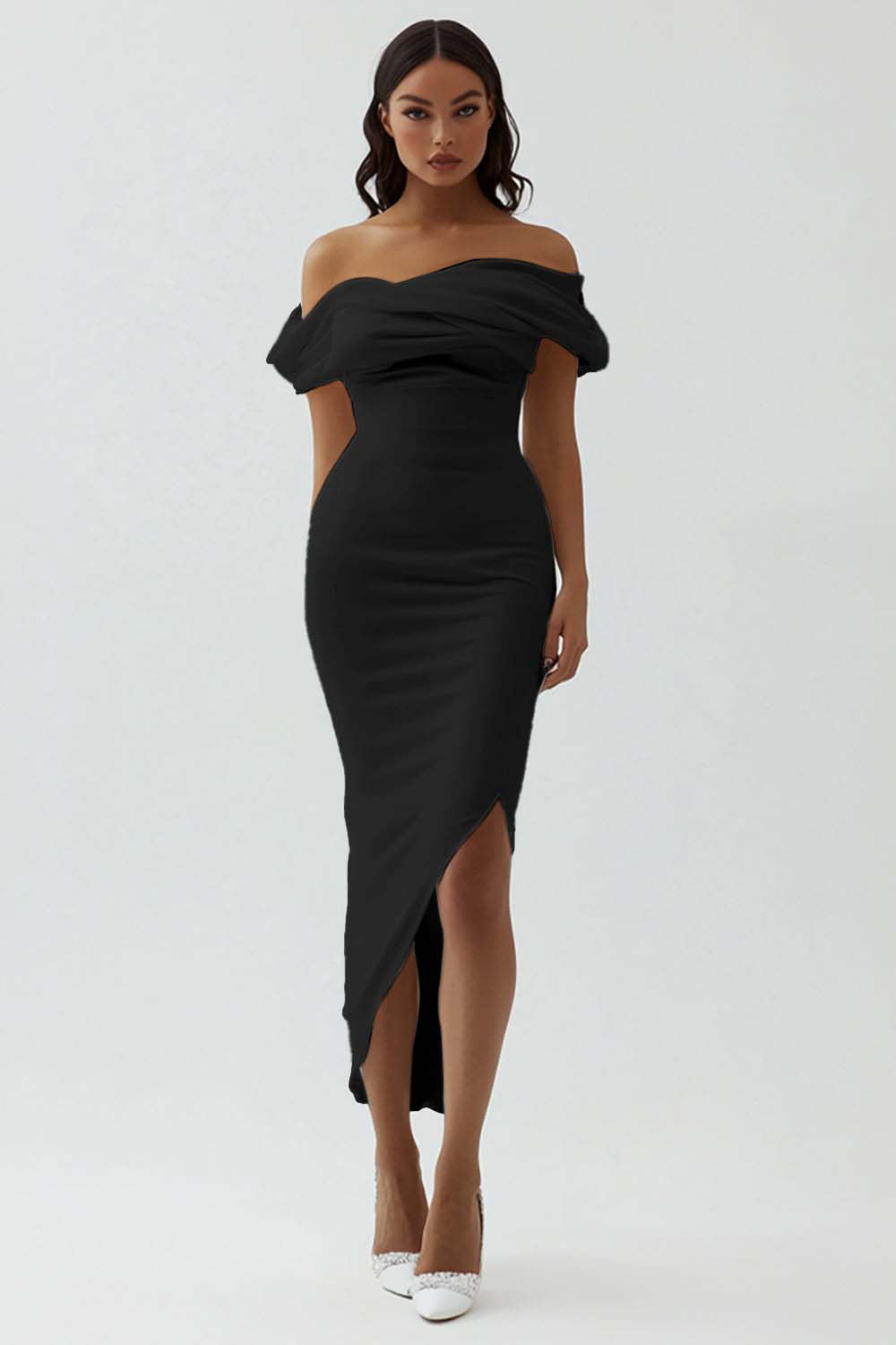 White Satin Sheath Off the Shoulder Matte Asymmetrical Graduation Dress Wedding Dresses