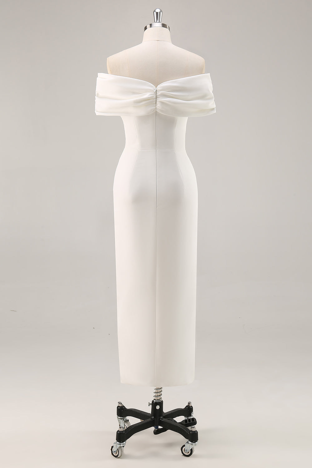 White Satin Sheath Off the Shoulder Matte Asymmetrical Graduation Dress Wedding Dresses