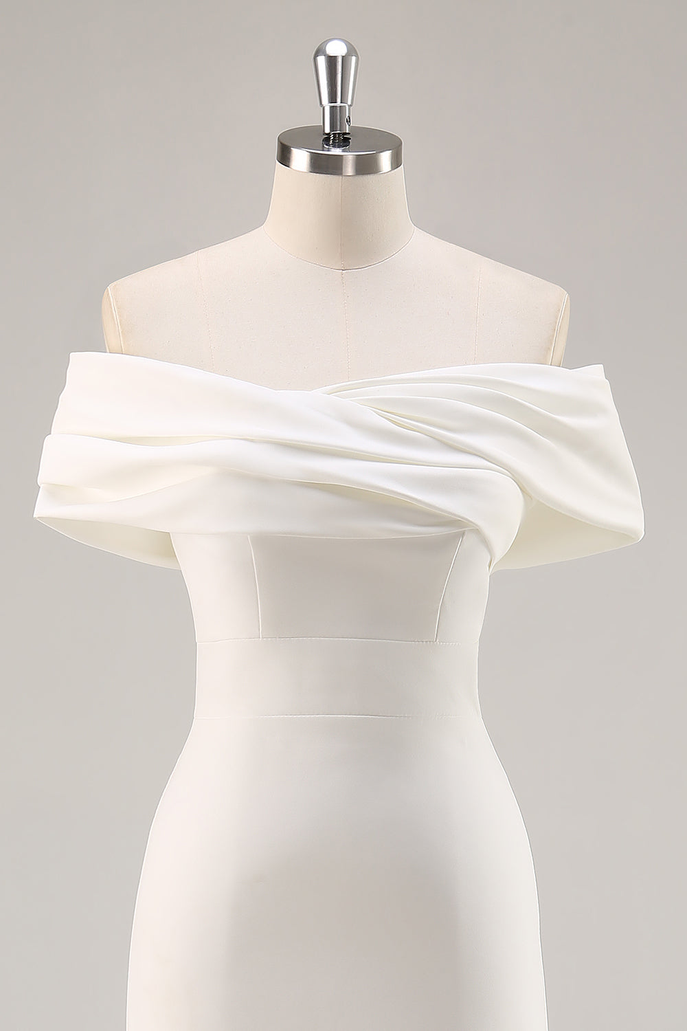 White Satin Sheath Off the Shoulder Matte Asymmetrical Graduation Dress Wedding Dresses