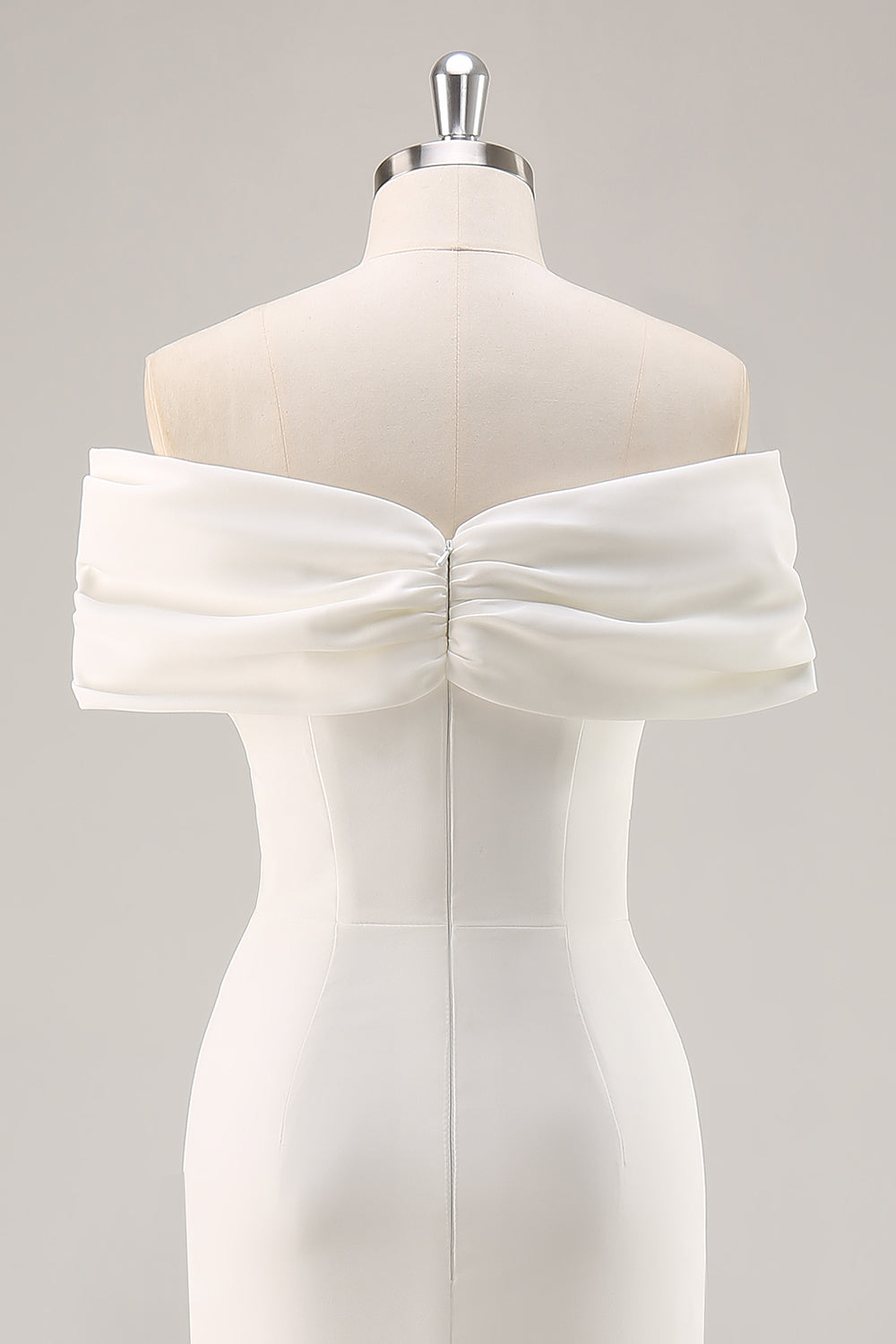 White Satin Sheath Off the Shoulder Matte Asymmetrical Graduation Dress Wedding Dresses