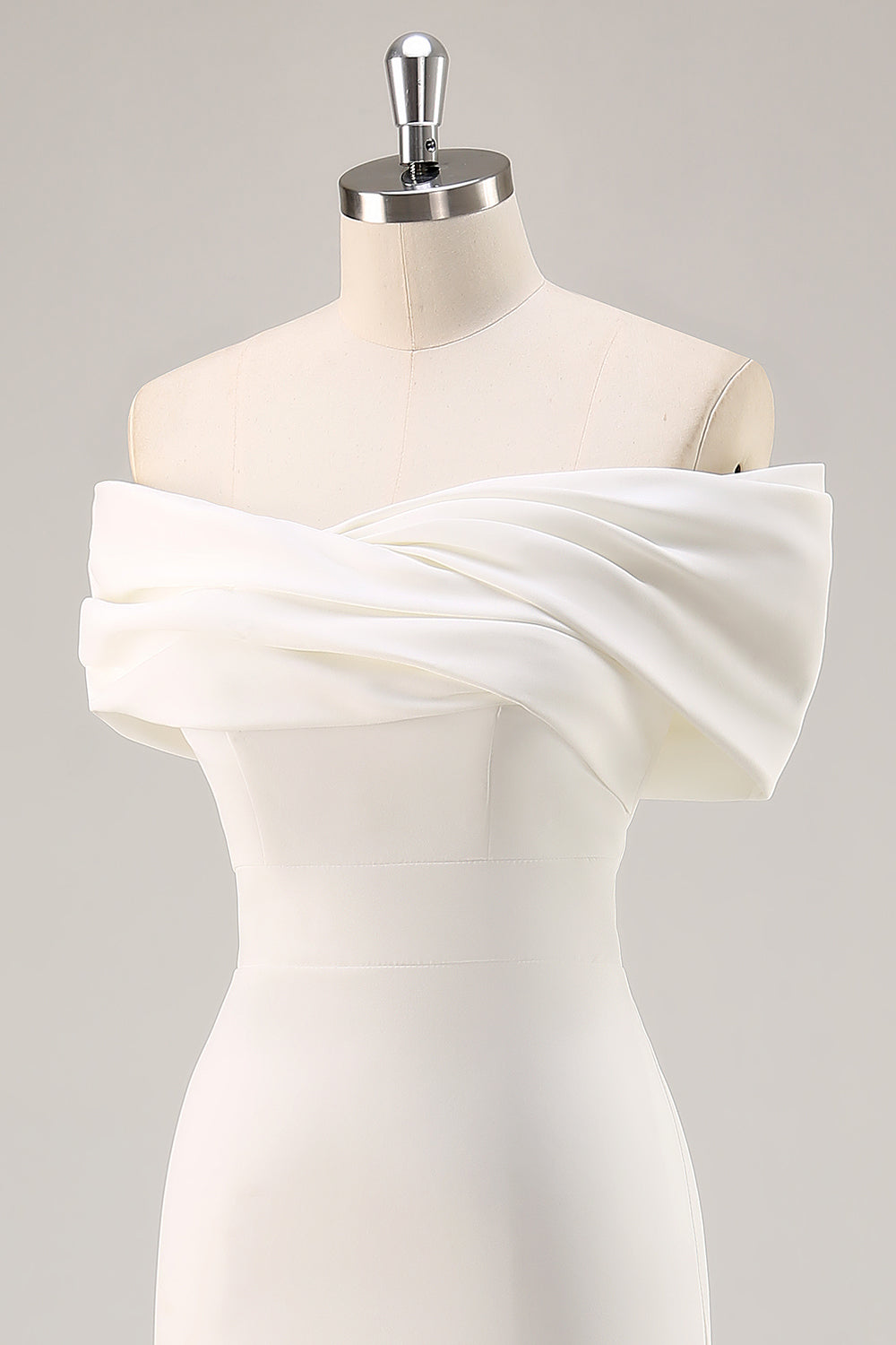 White Satin Sheath Off the Shoulder Matte Asymmetrical Graduation Dress Wedding Dresses