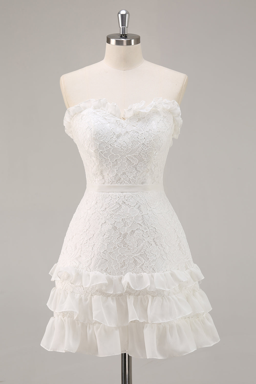 White A Line Lace Sweetheart Mini Graduation Dress