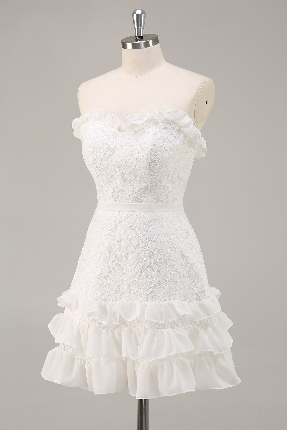 White A Line Lace Sweetheart Mini Graduation Dress