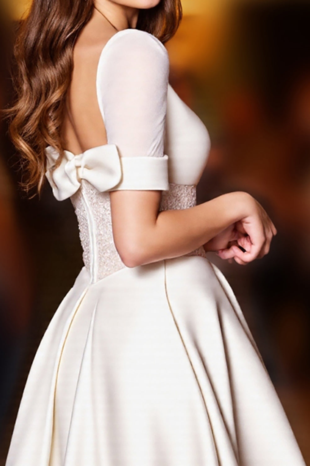 Glitter White Corset A Line Short Homecoming Dress with Bow