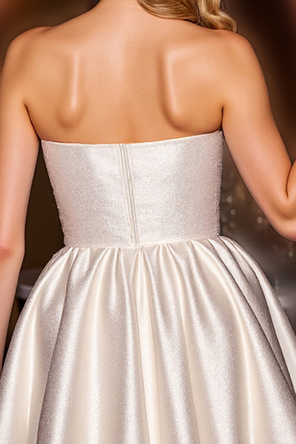 Ivory Satin Corset A Line Strapless Short Homecoming Dress