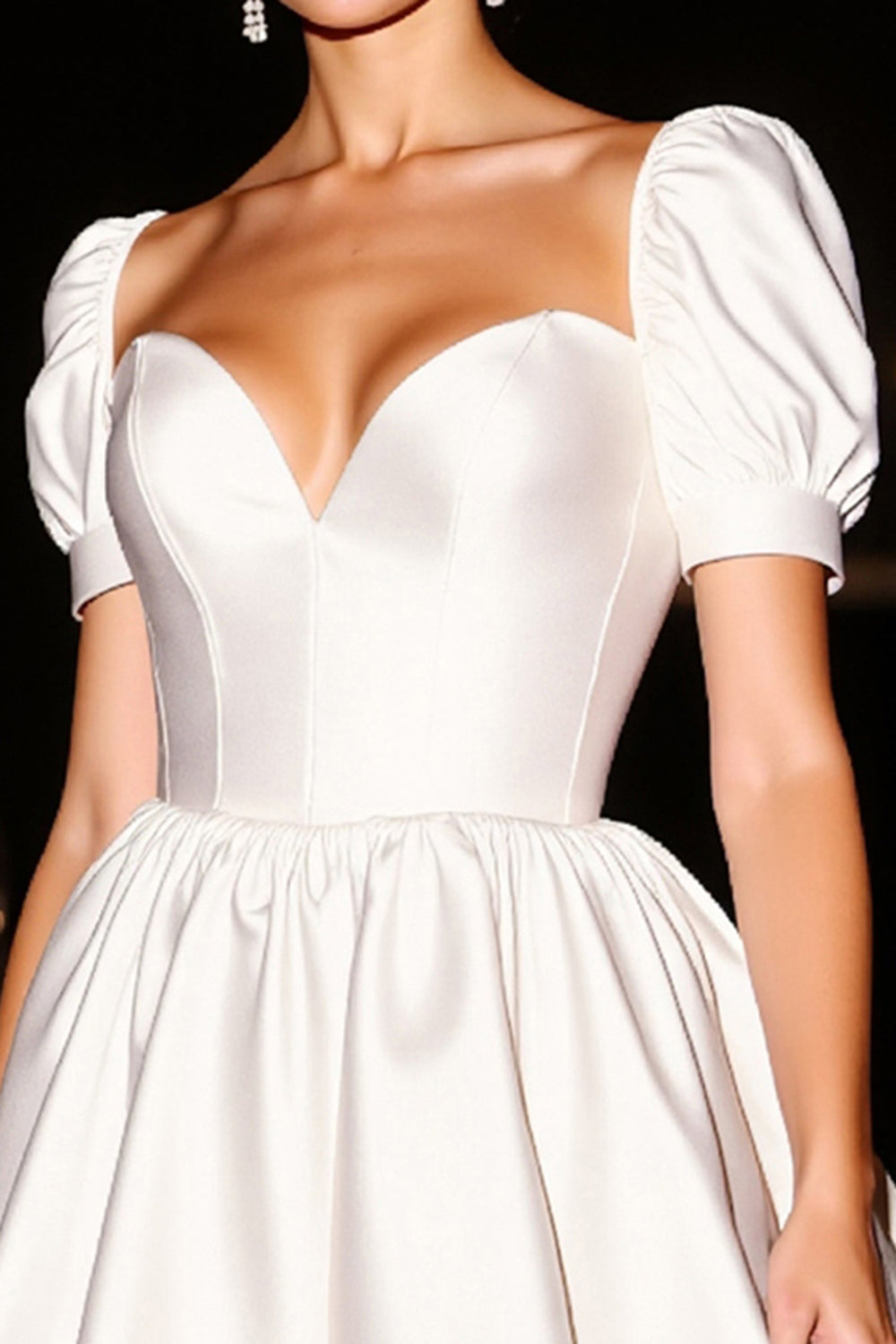 White Corset Satin Short A Line Homecoming Dress with Sleeves