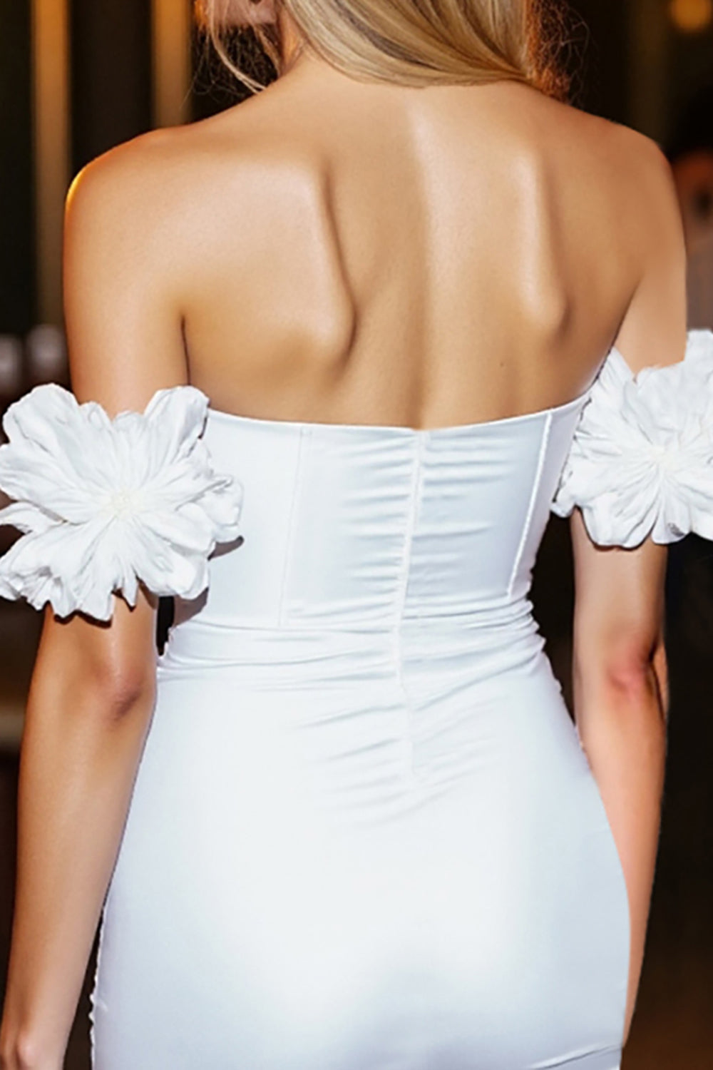 White Tight Corset Ruffled Satin Short Homecoming Dress