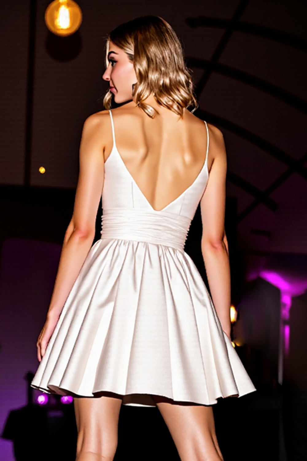 White Satin Spaghetti Straps A Line Short Homecoming Dress