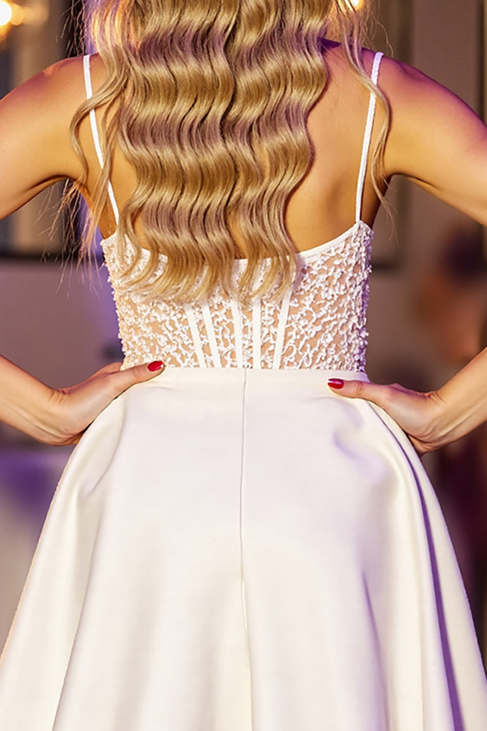 White Corset A Line Satin Short Homecoming Dress with Lace