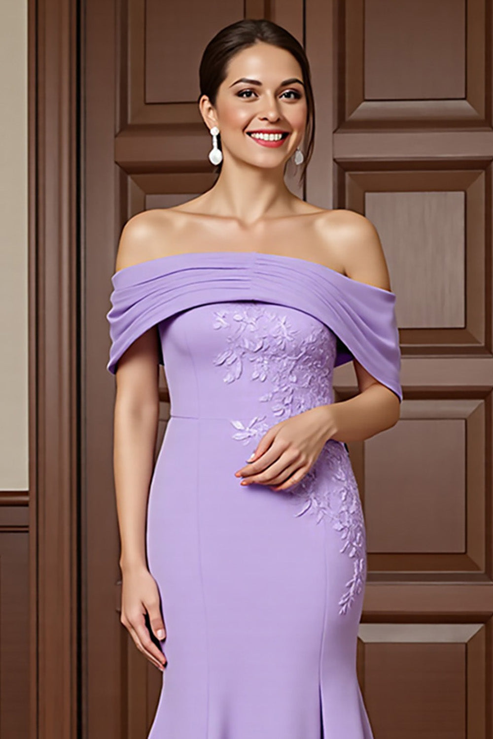 Lilac Mermaid Appliqued Off the Shoulder Mother of the Bride Dress