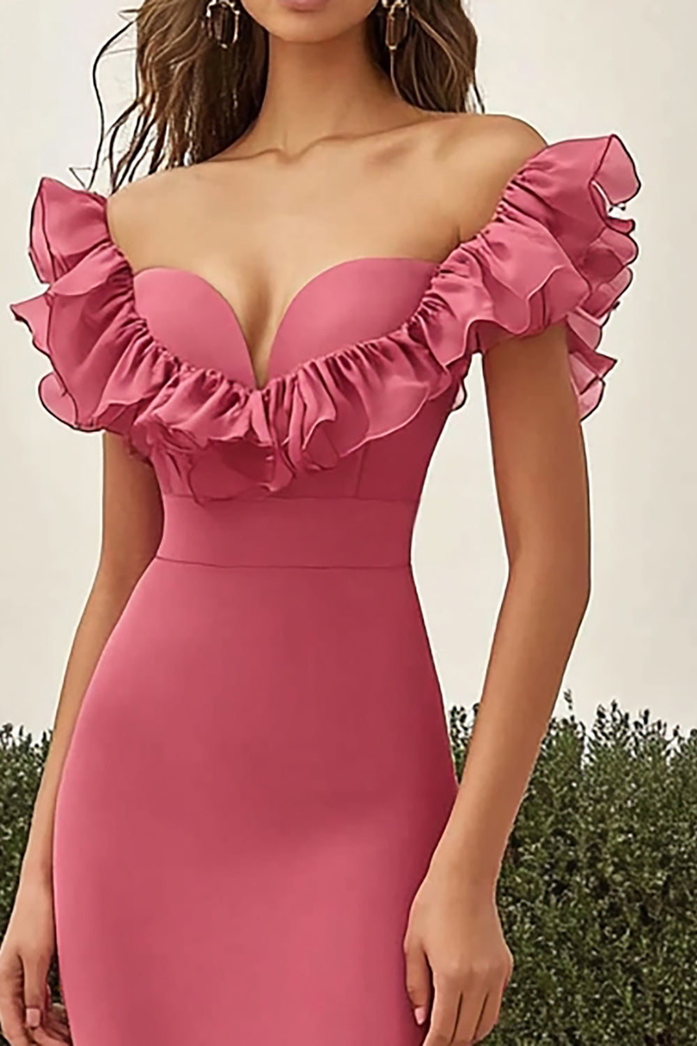 Mermaid Coral Off The Shoulder Ruffled Formal Dress