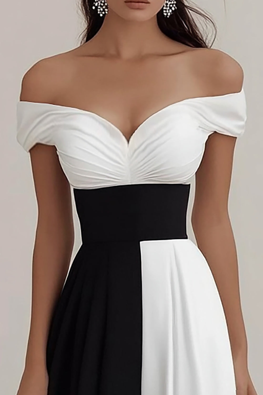 Off The Shoulder A Line Black And White Formal Dress