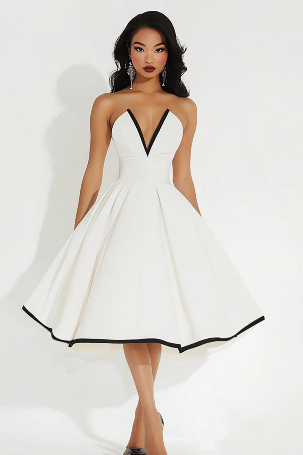 white graduation dress v neck WEDTREND Women White Graduation Dress Sparkly V Neck A Line Mini Tulle Grad Ceremony Dress, White / US22W