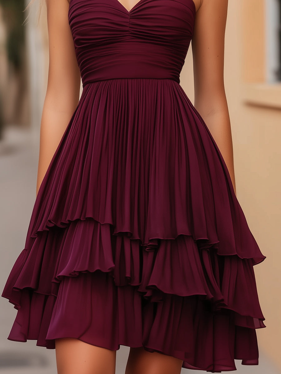 Elegant Tiered Ruffle Midi Dress Wedding Guest Dresses