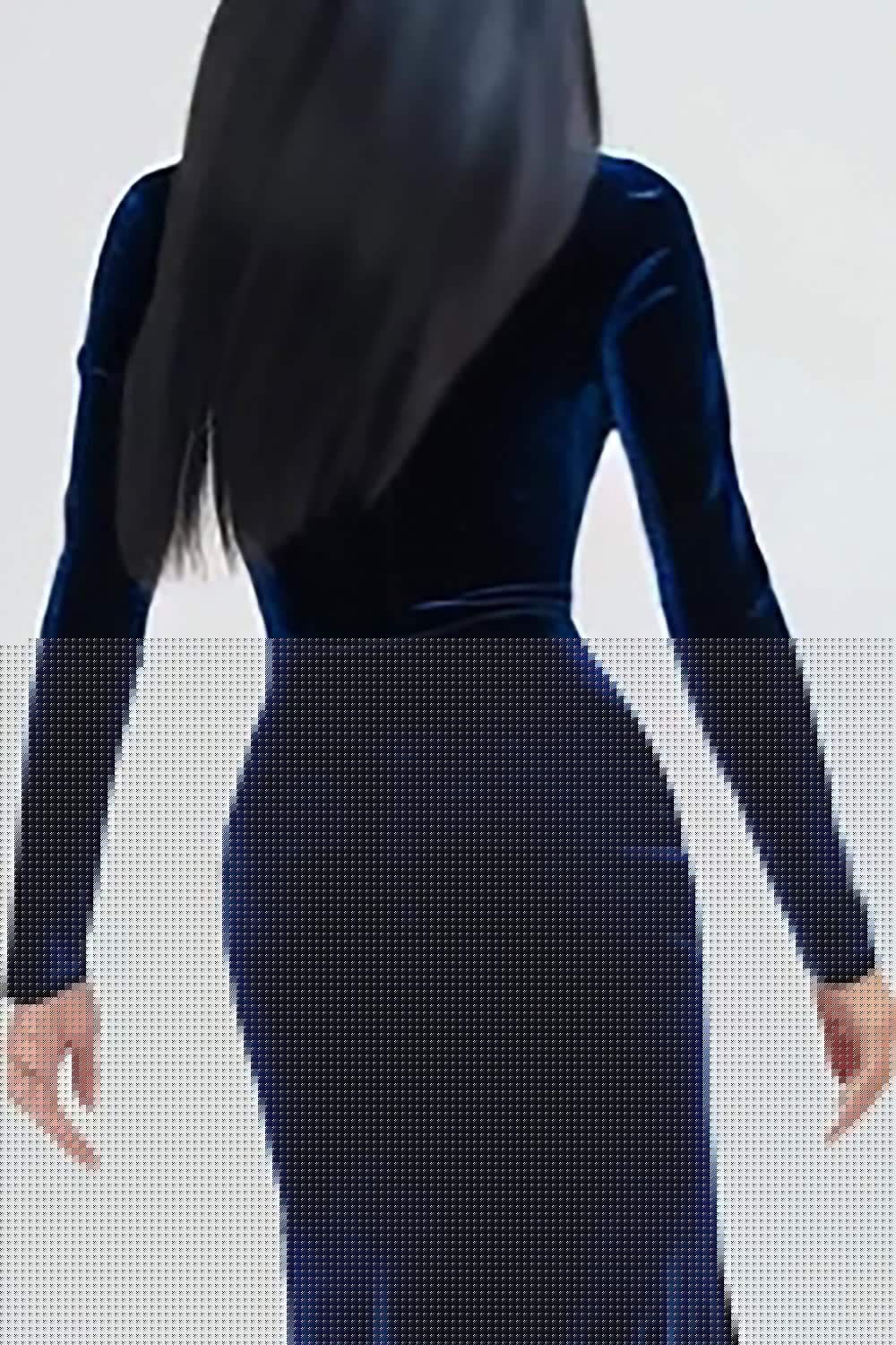 Navy Sheath Velvet Long Sleeve Formal Dress With Slit