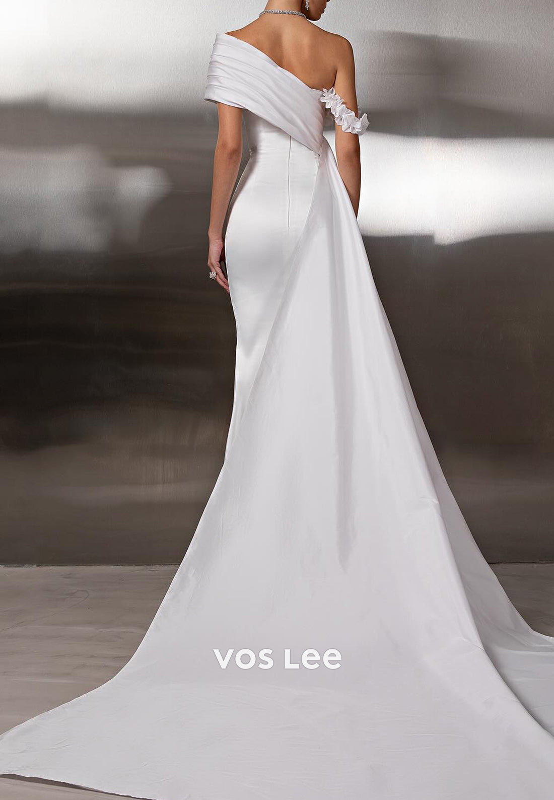 Sexy & Hot Asymmetrical Neck Satin Flowers Mermaid Prom Dresses