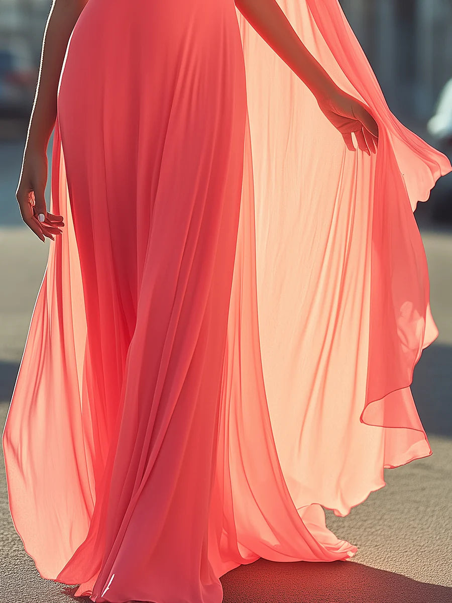 A-Line One Shoulder Sweetheart Floor-Length Pleated Wedding Guest Dresses