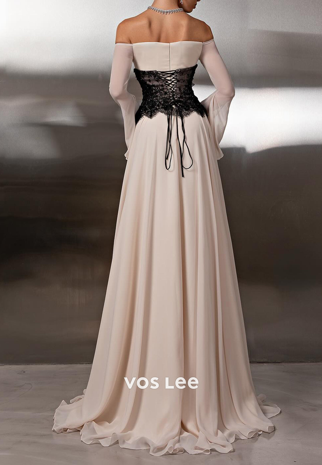 Simple Long Sleeve Off the Shoulder A-Line Pleated Evening Dresses