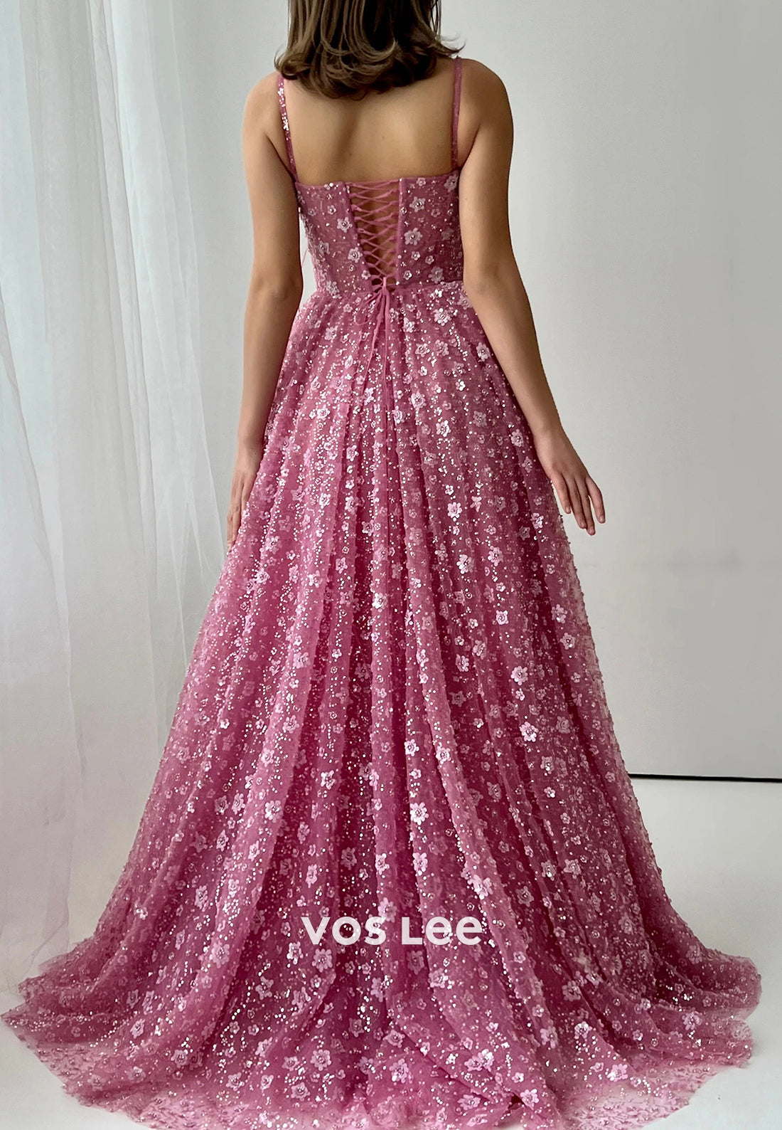 A-Line Spaghetti Straps Sweetheart Sequins Beaded Embellished Prom Dresses